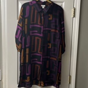 🖤💜🤎Avenue STRIKING Black, Purple, and Brown Geometric Blouse🖤💜🤎